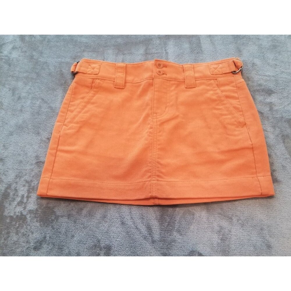 New GAP Womens Size 0 Denim Mini Skirt Double Button Cotton Orange Casual Pocket